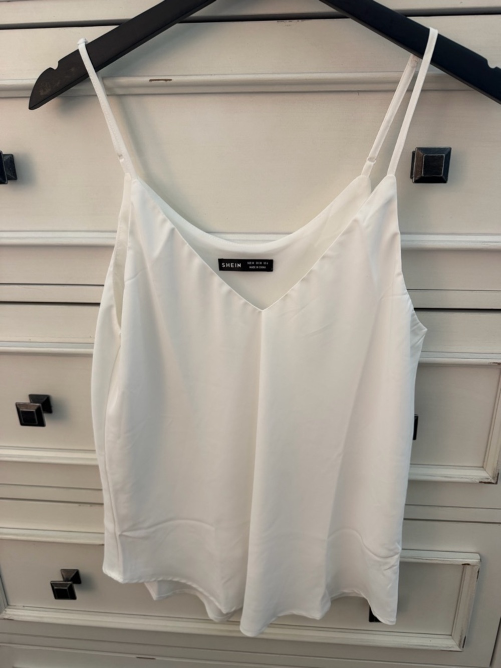 SHEIN White V-Neck Satin Spaghetti Strap Cami